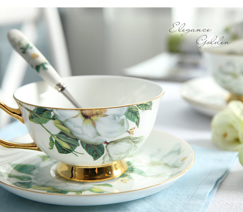 High-grade Bone China Coffee Cup And Saucer Set Flower Tea Afternoon Tea Ceramic Cup Household With Spoon