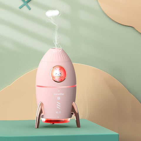 Latest 350ml Cute Kids Rocket Unique 7 Color LED Night Light USB Ultrasonic Cool Mist Diffuser Bedroom Air Humidifier