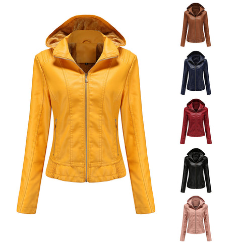 Women Leather Jacket European Size Female Coat 2022 Winter Women's Moto Biker Zipper Jacket Purple Bandage Coffee