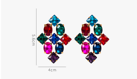 Creative Alloy Diamond-studded Geometric Colored Diamond Earrings