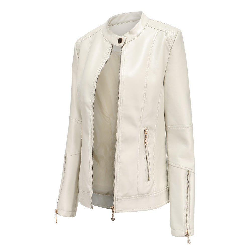Fashion New Short PU Leather Jacket Women Rivet Spring Autumn Women's Coat Long Sleeve Slim Casual Jacket Stand Collar