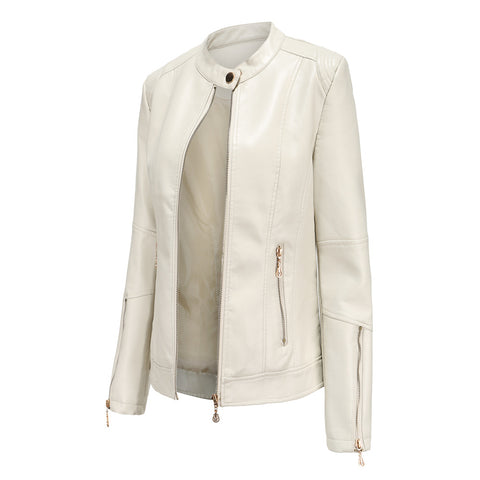 Fashion New Short PU Leather Jacket Women Rivet Spring Autumn Women's Coat Long Sleeve Slim Casual Jacket Stand Collar