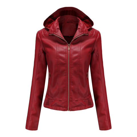 Women Leather Jacket European Size Female Coat 2022 Winter Women's Moto Biker Zipper Jacket Purple Bandage Coffee