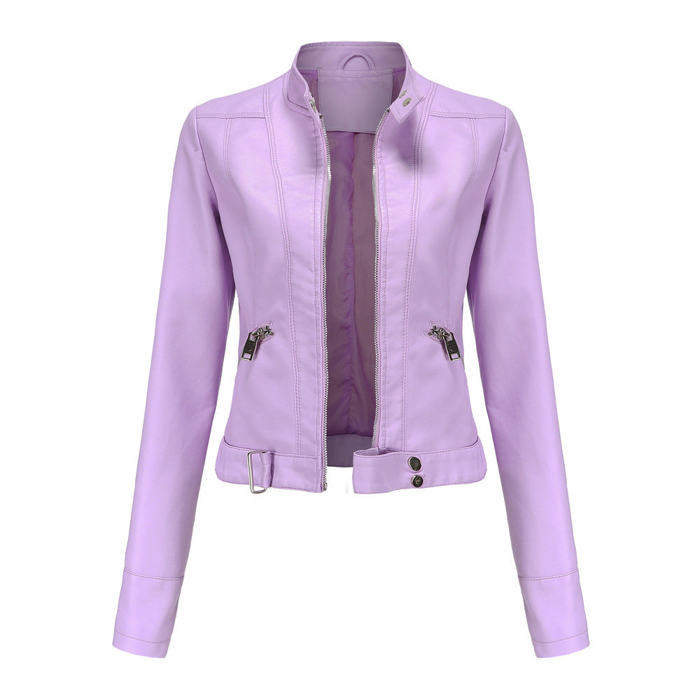 Spring Autumn PU Leather Jacket Women High Street Solid Slim Faxu Leather Coats Elegant Moto Biker Jackets Female Outerwear