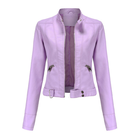 Spring Autumn PU Leather Jacket Women High Street Solid Slim Faxu Leather Coats Elegant Moto Biker Jackets Female Outerwear