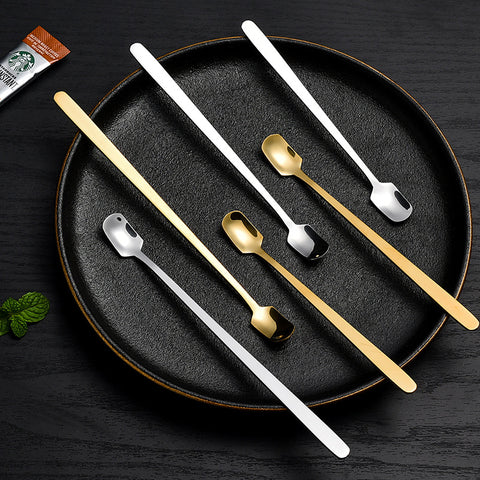 Stainless Steel Leaf Spoon Long Handle Square Head Small Tea  Honey Coffee