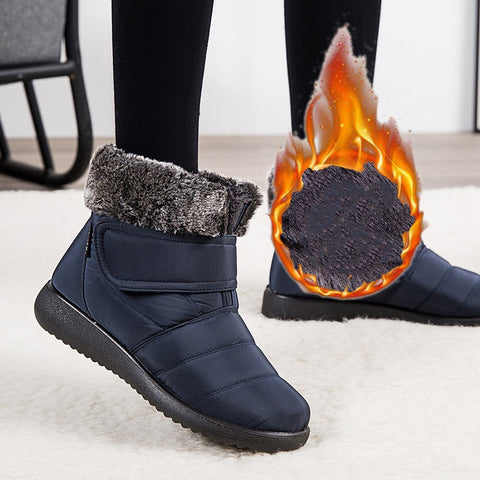 Women Snow Boots Winter Warm Shoes With Velcro Design Flat Ankle Boots
