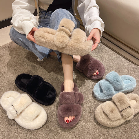 Winter Fashionable Indoor Outdoor Women Wear Thick Soled Cotton Slippers Plush Shoes Slippers