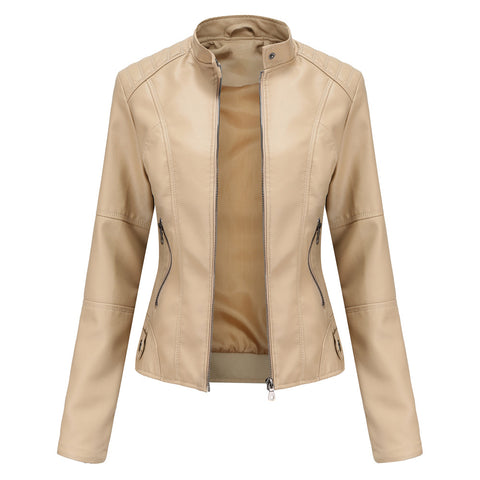 Faux Pu Leather Jackets Women Spring Autumn Outerwear Pocket Zipper Coat Slim Fitted Jacket Red Black Femme Clothing