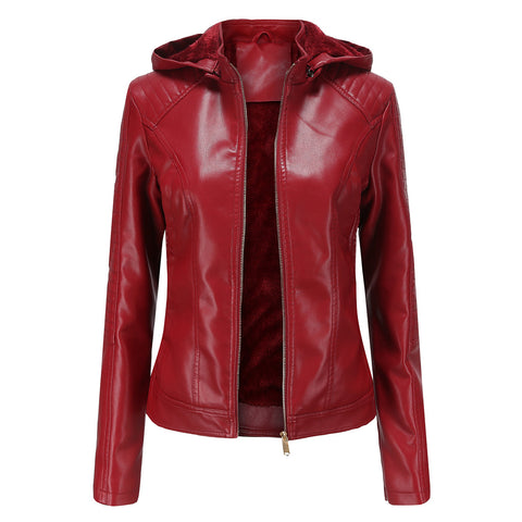 Winter PU Leather Jacket Women 2022 Hooded Fur Lining Coat Female Slim Women's Leather Jacket Motorcycle Hoodies Jacket