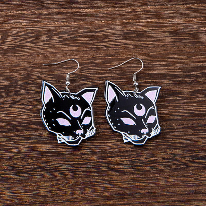 Halloween Black Cat Skull Acrylic Earrings For Women