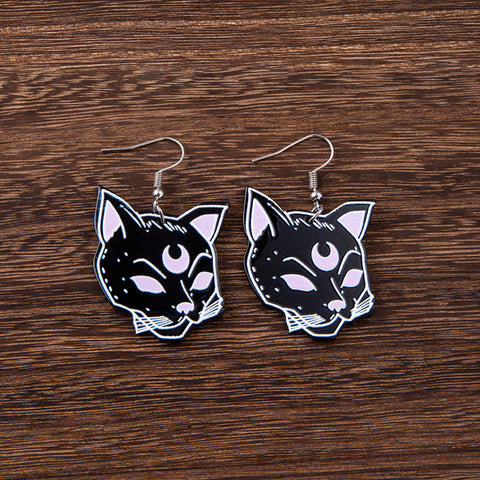 Halloween Black Cat Skull Acrylic Earrings For Women