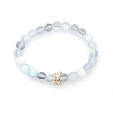 Large 8MM White Pine Volcanic Stone Micro-inlaid Zircon Crown Bracelet Set
