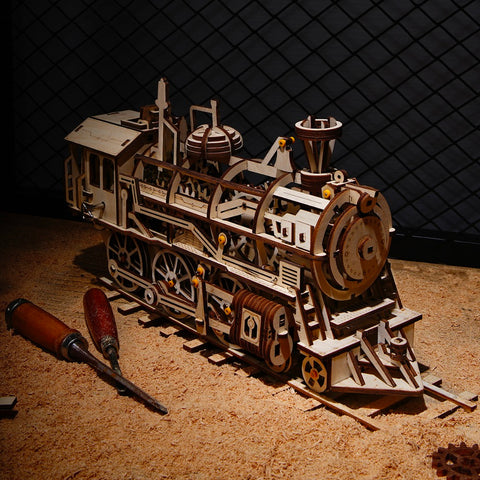 Robotime DIY Movable Locomotive By Clockwork Wooden Model Building Kits Assembly Toys Gift LK701 For Dropshipping