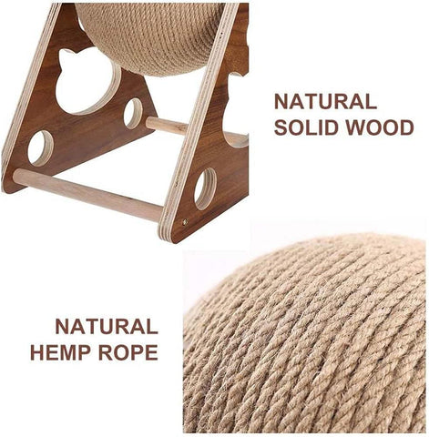 Wooden Cat Catching Treadmill Ball Toy Cat Grinding Claw Sisal Rope Ball, Cat Scratching Ball On Stand, Interactive Solid Wood Cat Catching Ball Pet Toy
