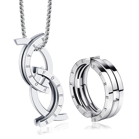 Unisex Stainless Steel Deformation Kissing Fish Ring For Men Women Engraved Forever Statement Rings Chain Jewelry Gift