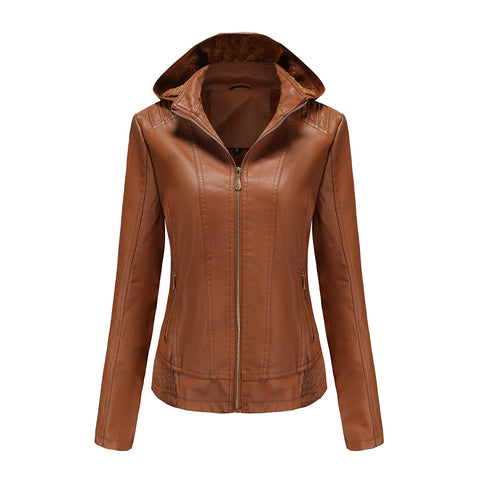 Women Leather Jacket European Size Female Coat 2022 Winter Women's Moto Biker Zipper Jacket Purple Bandage Coffee