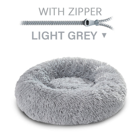 Fluffy Donut Dog Bed  Warm Soft Long Plush Pet Cushion Dog House Cat  Bed Washable Pet Sofa Mat Calming Samll Large Dog Beds