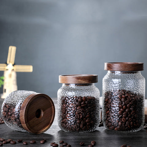 Acacia Food Coffee Bean Tea Glass Storage Jar