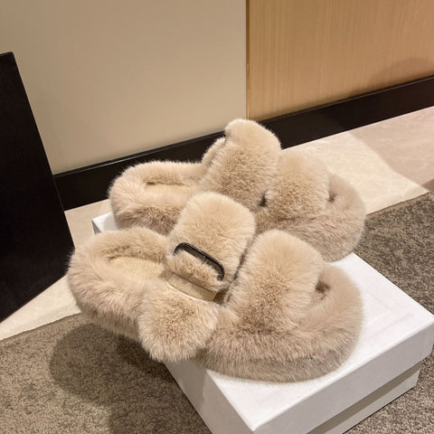 Winter Fashionable Indoor Outdoor Women Wear Thick Soled Cotton Slippers Plush Shoes Slippers