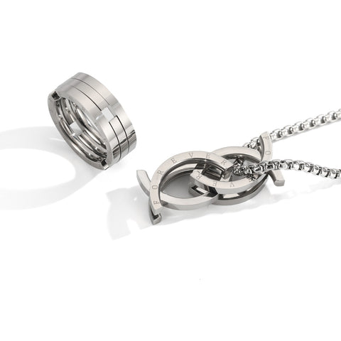Unisex Stainless Steel Deformation Kissing Fish Ring For Men Women Engraved Forever Statement Rings Chain Jewelry Gift