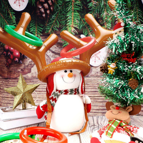 Christmas Game Inflatable Santa Funny Reindeer Antler Hat Ring Toss Christmas Kids Gift New Year Christmas Outdoor Inflated Toys Throwing Ring Balloon Toy