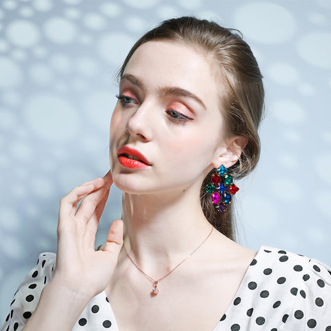 Creative Alloy Diamond-studded Geometric Colored Diamond Earrings