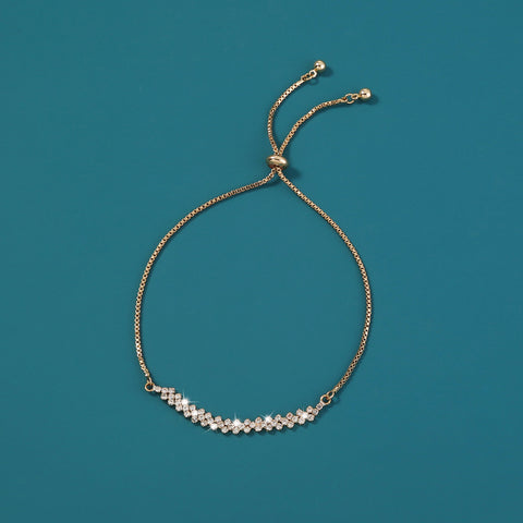 Brass Gold Plated Long Micropaved Zircon Pendant Shrink Pulled Brass Bead Bracelet