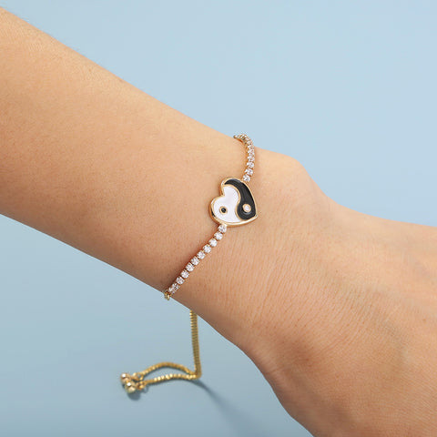 Brass Heart Gold Plated Oil Drip Zircon Adjustable Pull Bracelet