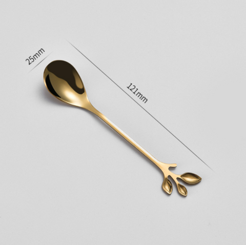 Stainless Steel Leaf Spoon Long Handle Square Head Small Tea  Honey Coffee