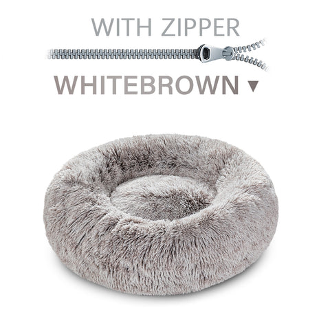 Fluffy Donut Dog Bed  Warm Soft Long Plush Pet Cushion Dog House Cat  Bed Washable Pet Sofa Mat Calming Samll Large Dog Beds