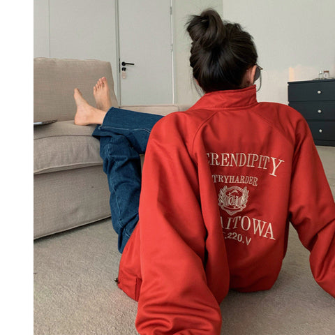 Casual Women's Loose Stand Collar Embroidered Jacket