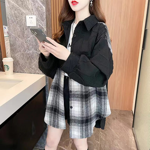 Women's Fashion Loose Fitting Vintage Patchwork Shirt Jacket