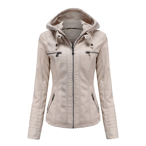 PU Leather Jacket Woman 2022 Hooded Fur Lining Coat Female Slim Women's Leather Motorcycle Hoodies