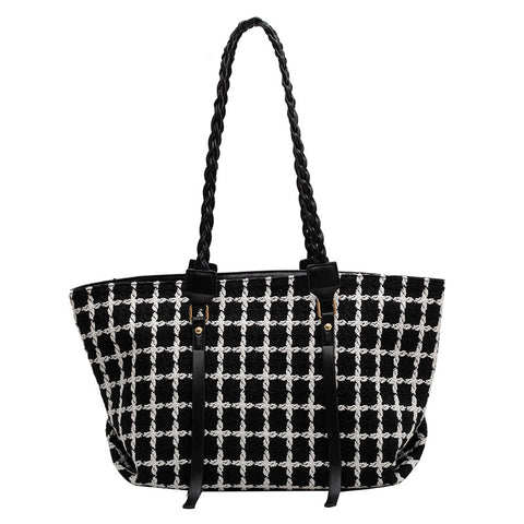 Plaid Totes Woven Shoulder Strap Bags Women Handbag