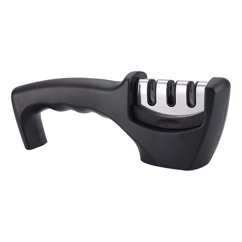 Kitchen 3-Segment Knife Sharpener Household Multi-Functional Hand-Held Three-Purpose Black Sharpening Stone