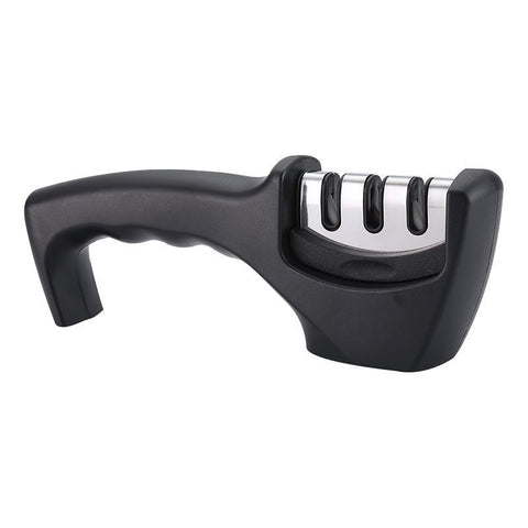 Kitchen 3-Segment Knife Sharpener Household Multi-Functional Hand-Held Three-Purpose Black Sharpening Stone