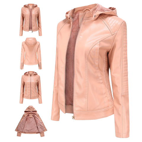 Winter PU Leather Jacket Women 2022 Hooded Fur Lining Coat Female Slim Women's Leather Jacket Motorcycle Hoodies Jacket