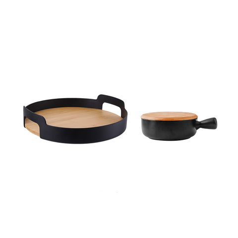 Nordic Style Pure Color Belt Handle Bamboo Storage Tray Sundries Fruit Tray Tea Tray Coffee Cup Afternoon Tea Set