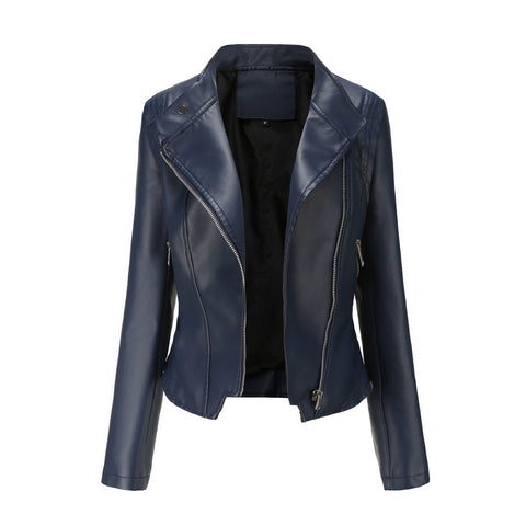 Faux Pu Leather Jackets Women Spring Autumn Outerwear Pocket Zipper Coat Slim Fitted Jacket  Black Femme Clothing