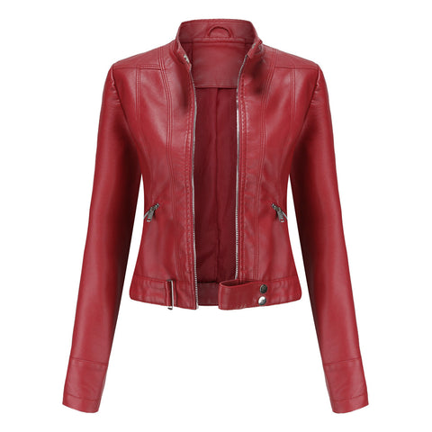 Spring Autumn PU Leather Jacket Women High Street Solid Slim Faxu Leather Coats Elegant Moto Biker Jackets Female Outerwear