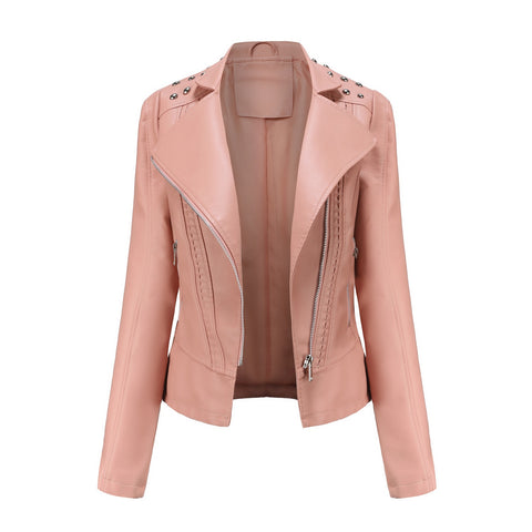 2023 New Spring Autumn Leather Jacket Women Slim Fit Motor Biker PU Leather Short Coat Stand Collar Ladies Zipper Outerwear