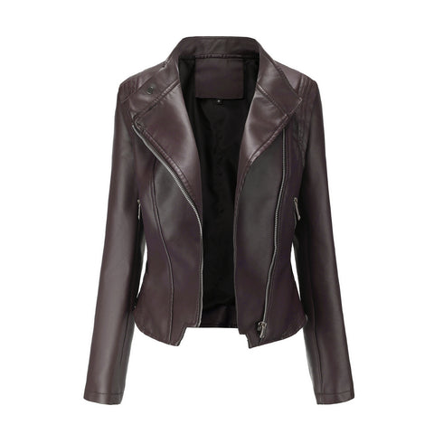 Faux Pu Leather Jackets Women Spring Autumn Outerwear Pocket Zipper Coat Slim Fitted Jacket  Black Femme Clothing