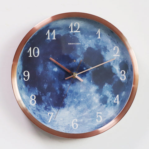 12-inch Wall Clock For Home Decoration Blue Moon Sound Control Luminous Simple Modern Mute Home Gothic Room Decor