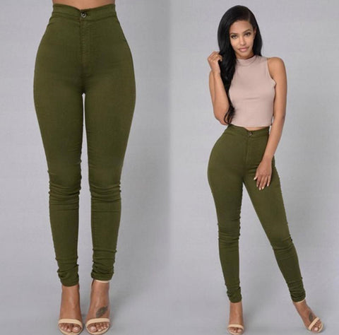 Casual Denim Pants For Women High Waist Stretch Slim Trouser Skinny Candy Color Jeans
