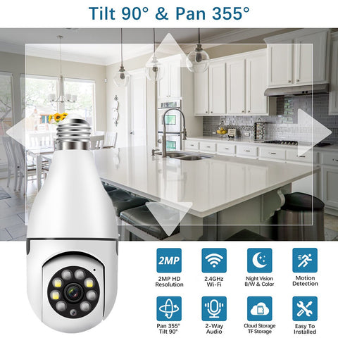 E27 Camera Domestica Inteligente Monitor E27 Lampada Jxlcam App Movimento 4x Zoom Digital Bidirecional Plus Panorama 360
