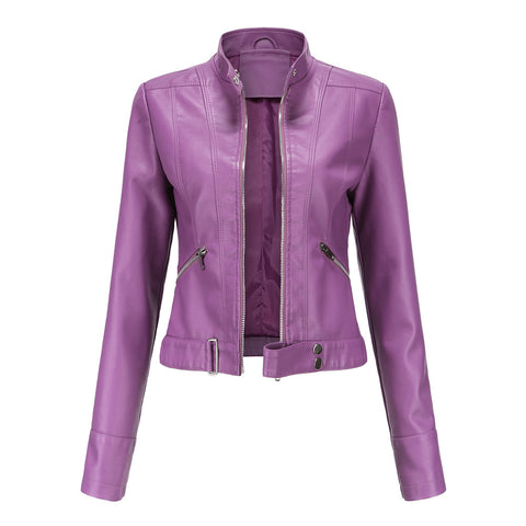 Spring Autumn PU Leather Jacket Women High Street Solid Slim Faxu Leather Coats Elegant Moto Biker Jackets Female Outerwear