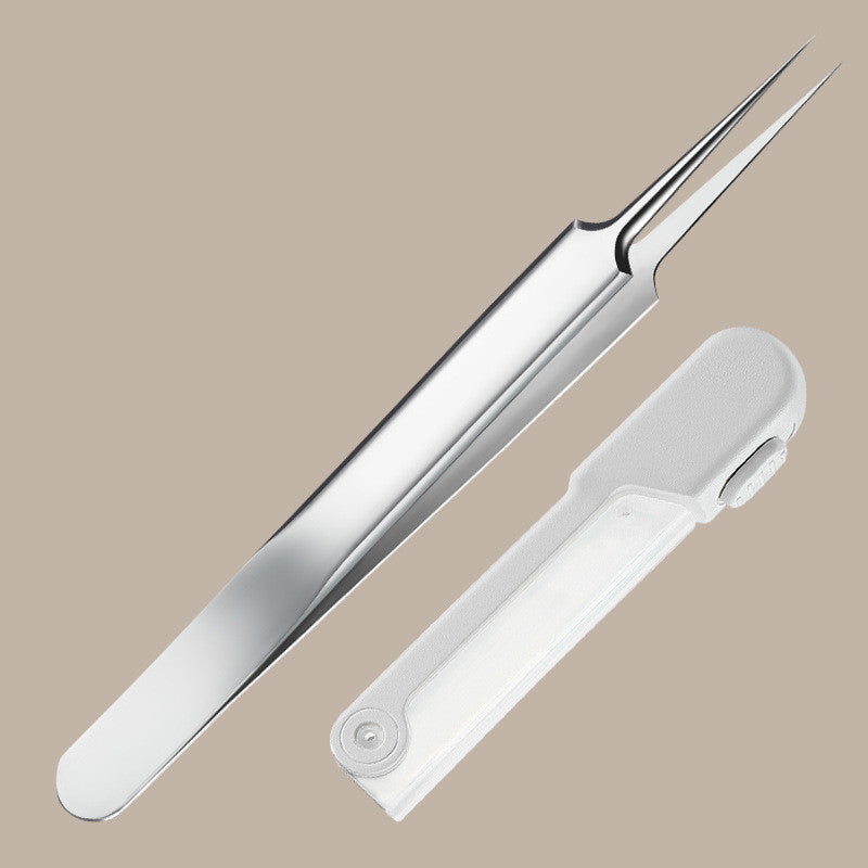 Led Acne Needle Tweezers Needle Nose Pointed Tips Eyebrows Tweezers For Splinters Blackhead Removal Acne Clip Extractor