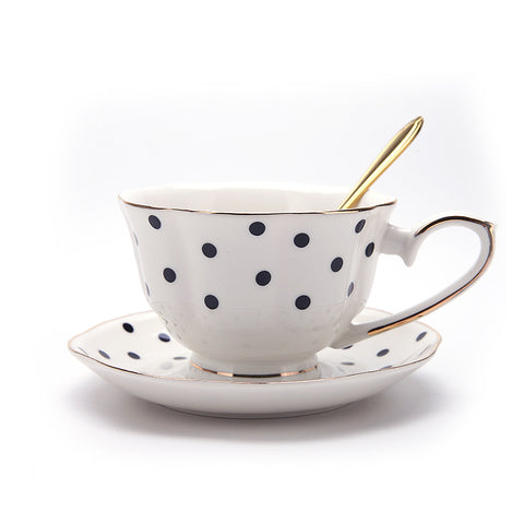 Erica Bayeux Black And White Polka Dot Retro Bone China Phnom Penh European Coffee Cup Afternoon Tea Tea Set