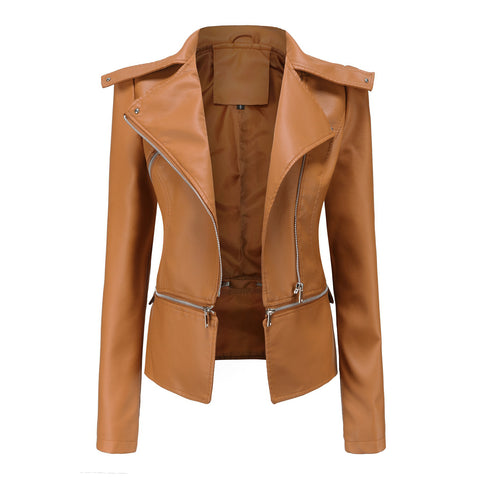 Spring Autumn Leather Jacket Women Slim Fit Motor Biker PU Leather Short Coat Ladies Zipper Outerwear